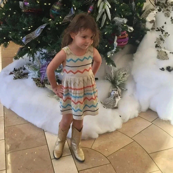 Peek Denver Embroidered Zig Zag Chevron Metallic Cotton Dress Sz: XS/2-3 - Picture 7 of 7